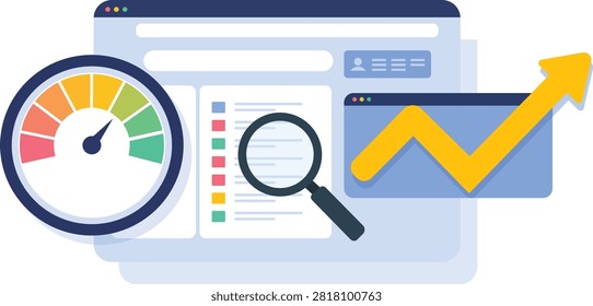 Website performance analytics and SEO audit vector.