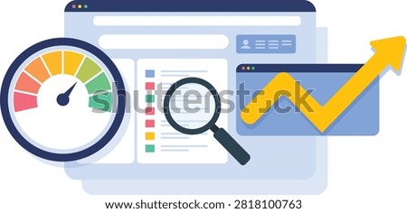 Website performance analytics and SEO audit vector.