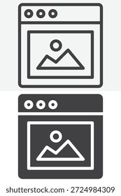 Website picture icon set in different style. Line, outline and solid vector icon with editable stroke. Image sign and symbol for web layout and gallery icon.