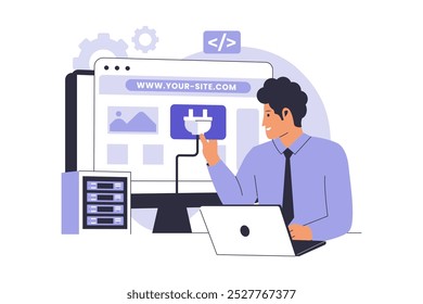 Website plugin concept illustration. Illustration for website, landing page, mobile app, poster and banner. Trendy flat vector illustration