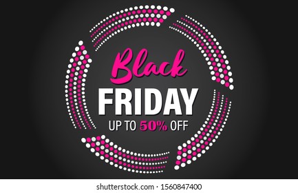 Website poster design for Black Friday. Hot Sale. Advertising, promotional banner in black and pink color, mixed media. Vector EPS 10.