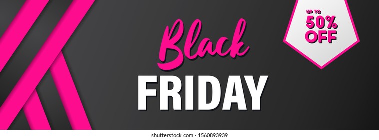 Website poster design for Black Friday. Hot Sale. Advertising, promotional banner in black and pink color. Vector EPS 10.