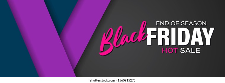 Website poster design for Black Friday. Hot Sale. Advertising, promotional banner in black, blue, purple and pink color. Vector EPS 10.