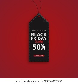 Website poster design for Black Friday Sale. Advertising, promotional banner in black and red color.