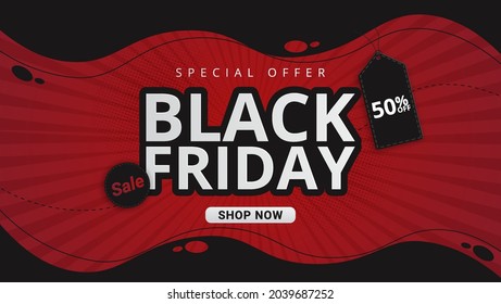 Website-Poster-Design für Black Friday Sale. Werbung, Werbebanner in Schwarz und Rot.