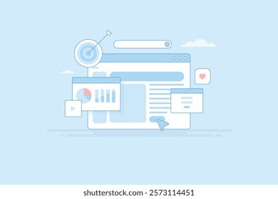 Website PPC campaign, Pay per click campaign management, Digital advertising, Website ad campaign - vector illustration background with icons