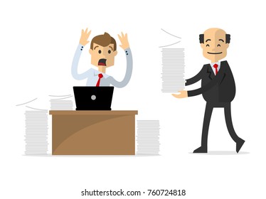 Website or print illustration of a businessman or employee get extra work