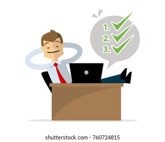 Website or print illustration of a businessman relaxing after works are done