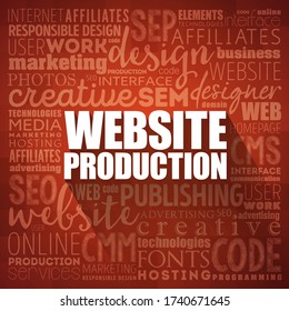 Website production process word cloud, technology concept background