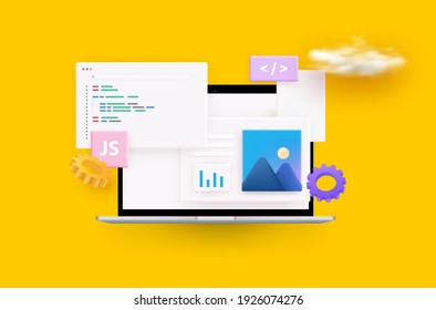 Website Programming And Coding. Web Development And Coding. 3D Vector Illustrations