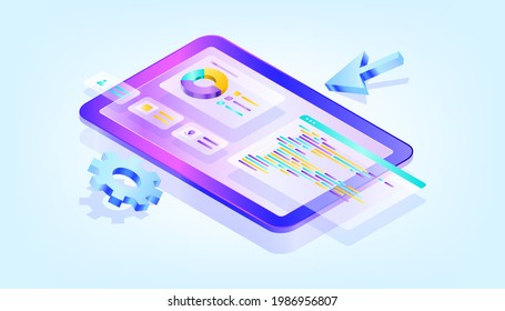 Website programming and coding. Web development and coding. 3D Gradient Isometric Illustrations. Suitable for ui, ux, web, mobile, banner and infographic.