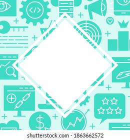 Website promotion banner in flat style with place for text. Poster template with search engine optimization symbols. Vector illustration.