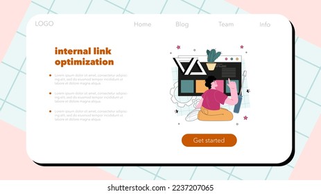 Website promotion web banner or landing page. Online business promotion, website audit and optimization, content improvement for exposure increase. Flat vector illustration