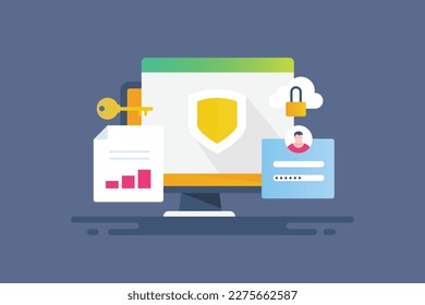 Website protected with internet security system, Website security concept, Internet secure technology, Data protection - vector illustration with icon
