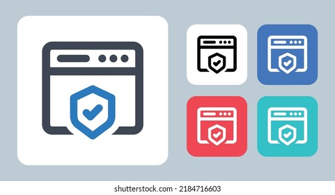 Website Protection icon - vector illustration . Web, Website, Protection, Webpage, Browser, Protect, Safe, Shield, line, outline, flat, icons .