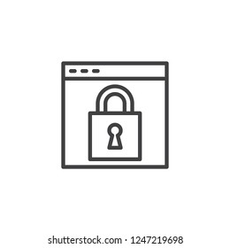 Website Protection outline icon. linear style sign for mobile concept and web design. Lock webpage simple line vector icon. Browser security symbol, logo illustration. Pixel perfect vector graphics