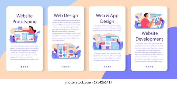 Website prototyping mobile application banner set. Web page modeling