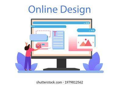 Sitios web de prototipos de servicio o plataforma en línea. Modelación de páginas Web, desarrollo de interfaces. Brainstorming e idea creativa. Diseño en línea. Ilustración vectorial plana aislada
