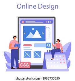Website Prototyping Online-Service oder Plattform. Webseitenmodellierung, Schnittstellenentwicklung. Brainstorming und kreatives Ideenkonzept. Online-Design. Flache Vektorgrafik