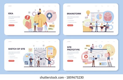 Website prototyping web banner or landing page set. Web page modeling, interface development. Brainstorming and creative idea concept. Isolated flat vector illustration