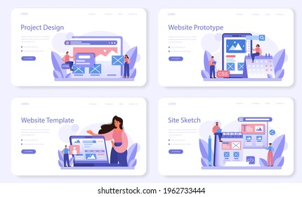 Website prototyping web banner or landing page set. Web page modeling