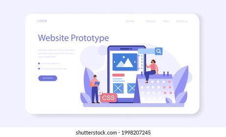 Website prototyping web banner or landing page. Web page modeling, interface development. Brainstorming and creative idea concept. Isolated flat vector illustration
