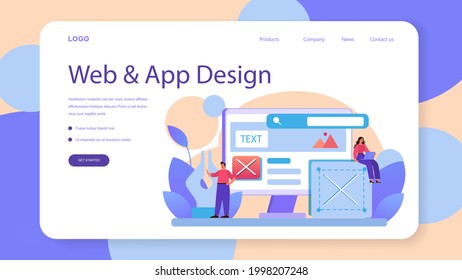 Website prototyping web banner or landing page. Web page modeling, interface development. Brainstorming and creative idea concept. Isolated flat vector illustration