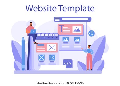 Website prototyping. Web page modeling, interface development. Brainstorming and creative idea concept. Isolated flat vector illustration