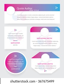 Website Quote Card Design Templates In Material Design Style. Pink And Blue Gradient Details. Text Box. Text Frames. Testimonials Cards