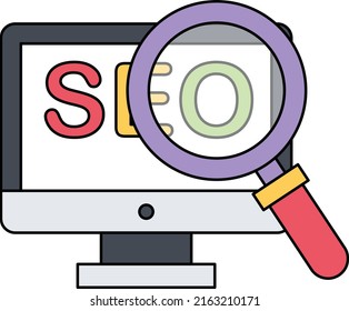 website ranking Concept, LED with SEM Text vector color icon design, Digital Marketing symbol, Search Engine Optimization Sign, SEO and SMM stock illustration