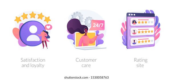 Website ranking icons cartoon set. Desktop chat messages. Technical support, hotline. Satisfaction and loyalty, customer care, rating site metaphors. Vector isolated concept metaphor illustrations