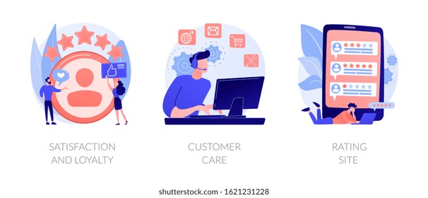 Website ranking icons cartoon set. Desktop chat messages. Technical support, hotline. Satisfaction and loyalty, customer care, rating site metaphors. Vector isolated concept metaphor illustrations