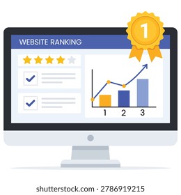 Website ranking illustration featuring analytics seo performance and digital marketing growth concept for online business design projects