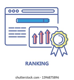 Website ranking line color icon. Engine optimization growth sign. SEO success vector pictogram. Pictogram for web page, mobile app, promo. UI/UX/GUI design element. 
