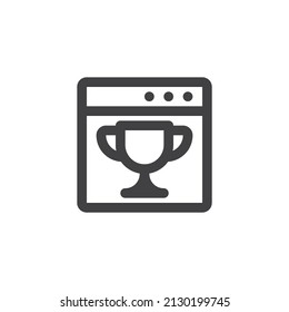 Website ranking line icon. linear style sign for mobile concept and web design. Browser and trophy cup outline vector icon. Symbol, logo illustration. Vector graphics