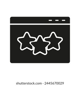 Icono de silueta de clasificación de Sitio web. Reseña De Usuario, Pictograma De Glifo De Stars In Social Media App. Cliente Comentarios Solid Sign. Símbolo de marketing en línea. Ilustración vectorial aislada.