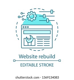 Website rebuild concept icon. Website customization idea thin line illustration. Content marketing. User interface redesign, relaunch. Features update. Vector isolated outline drawing. Editable stroke