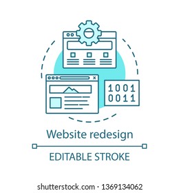 Website redesign concept icon. Web site optimization idea thin line illustration. User interface update. SEO marketing. Custom web design. Rebranding. Vector isolated outline drawing. Editable stroke