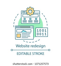 Website redesign concept icon. Web site optimization idea thin line illustration. User interface update. SEO marketing. Custom web design. Rebranding. Vector isolated outline drawing. Editable stroke