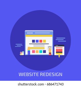 Website Redesign, Web Design Development Flat Vector Illustration