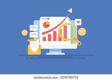 Website revenue increasing, ad campaign sending more traffic, making money from advertising campaign, Ad management and analysis - vector illustration background with icons