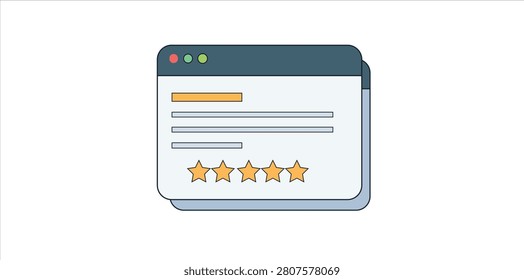 Website review interface illustration showing rating stars and feedback concept for online business reputation, customer satisfaction, digital services, and modern web design projects