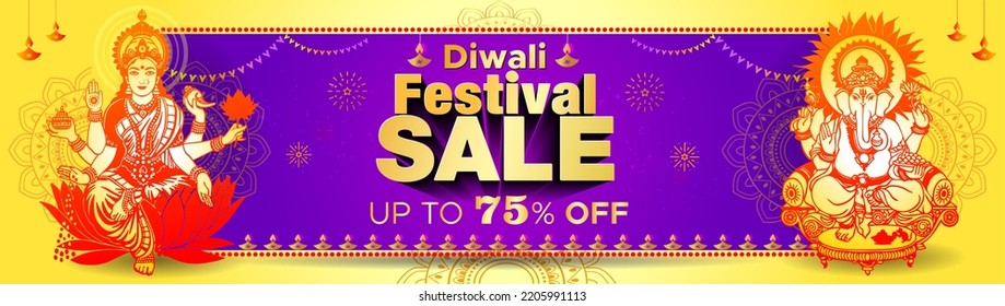 Website sale offer advertising banner for Diwali festival. Diwali background with goddess Lakshmi.