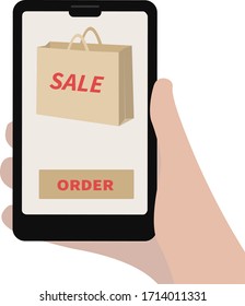  Website with sales on phone. Order page. Flat vector illustration.