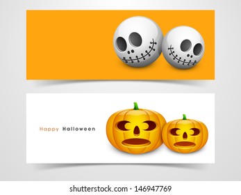 Website scary header or banner set with Halloween pumpkin.