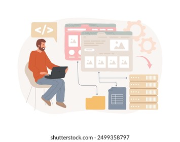 Website scraping isolated cartoon vector illustrations. Man deals with website scraping, modern IT technology, data transfer, software to automate business processes vector cartoon.