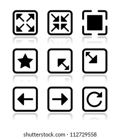 Website screen icons set - full screen, minimize, refresh