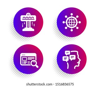 Website search, Attraction and International globe icons simple set. Halftone dots button. Messages sign. Find internet, Free fall, World networking. Notifications. Technology set. Vector