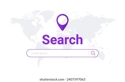 Website search bar browser world map. Research field find tab app search url concept