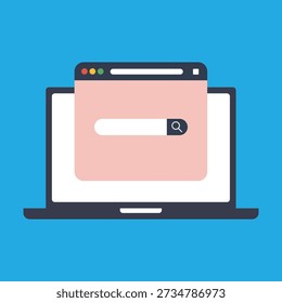 Website Search Bar Interface on Laptop Screen for Online Information Lookup Vector Illustration